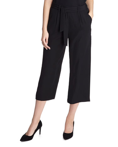 Wide-Leg Belted Crop Trousers